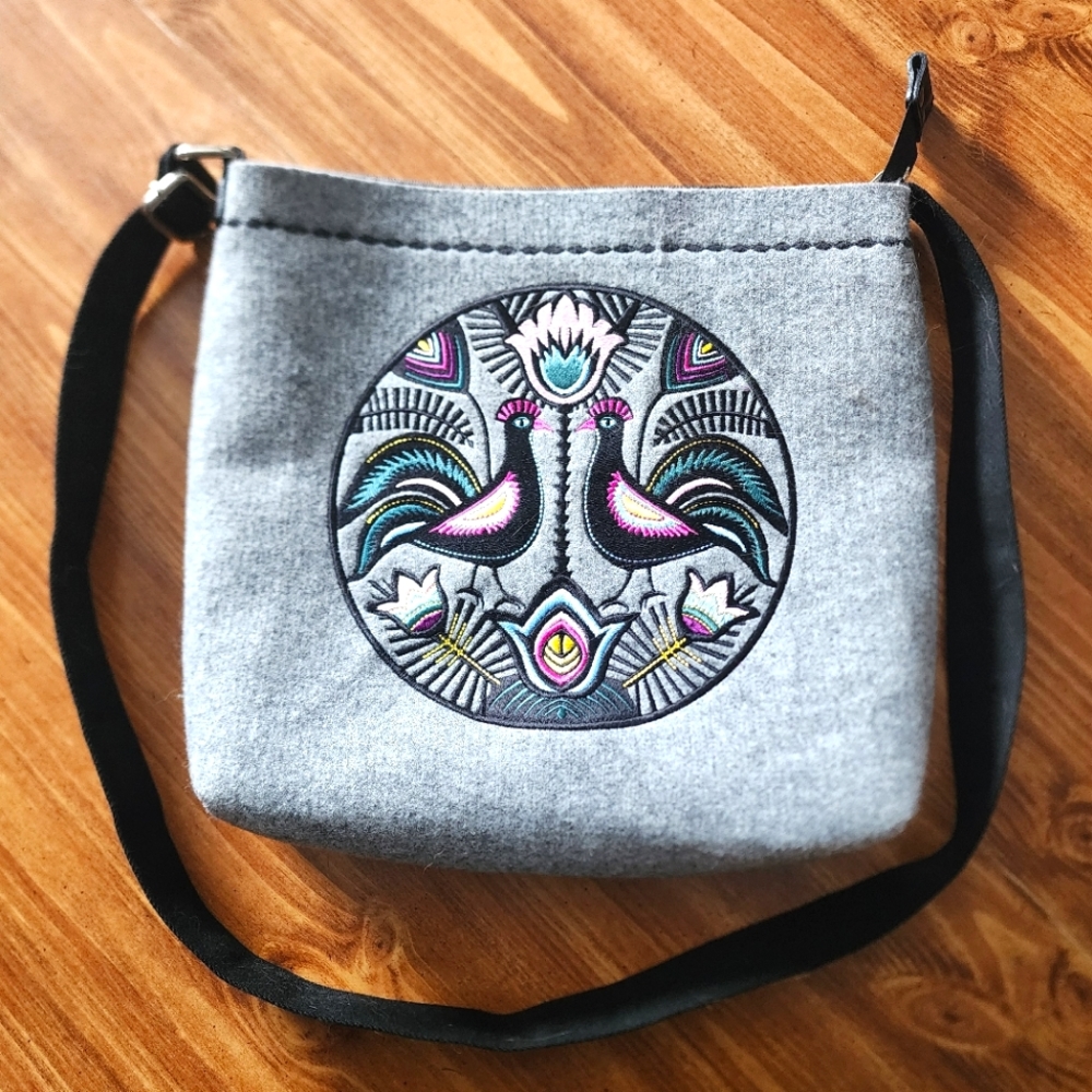 Goshico Felted Wool Embroidered Birds & Flowers Bag with Adjustable Strap